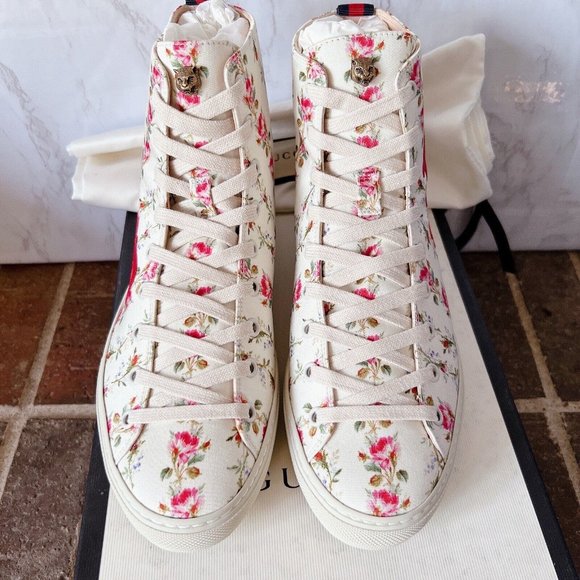 NIB Gucci Blind for Love High Top Sneaker Floral Print Canvas Ivory EU 40 US 10 - Picture 4 of 13